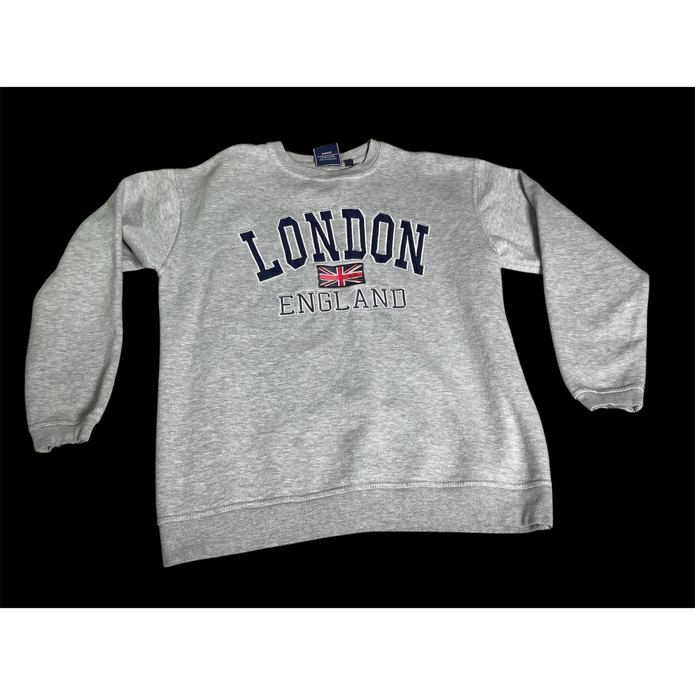 GWCC London England Union Jack Embroidered Sweatshirt Gray Mens XL Pullover